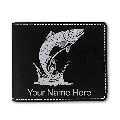 Faux Leather Bi-Fold Wallet, Trout Fish, Personalized Engraving Included
