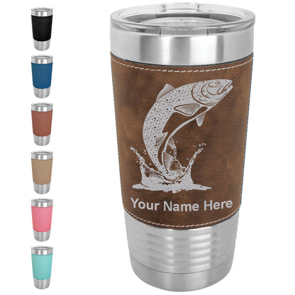 20oz Faux Leather Tumbler Mug, Trout Fish, Personalized Engraving Included