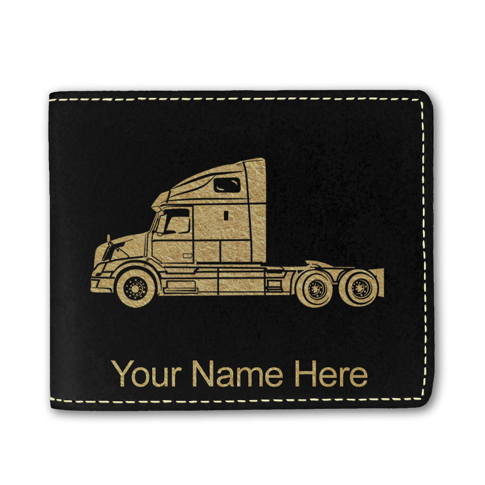 Faux Leather Bi-Fold Wallet, Truck Cab, Personalized Engraving Included