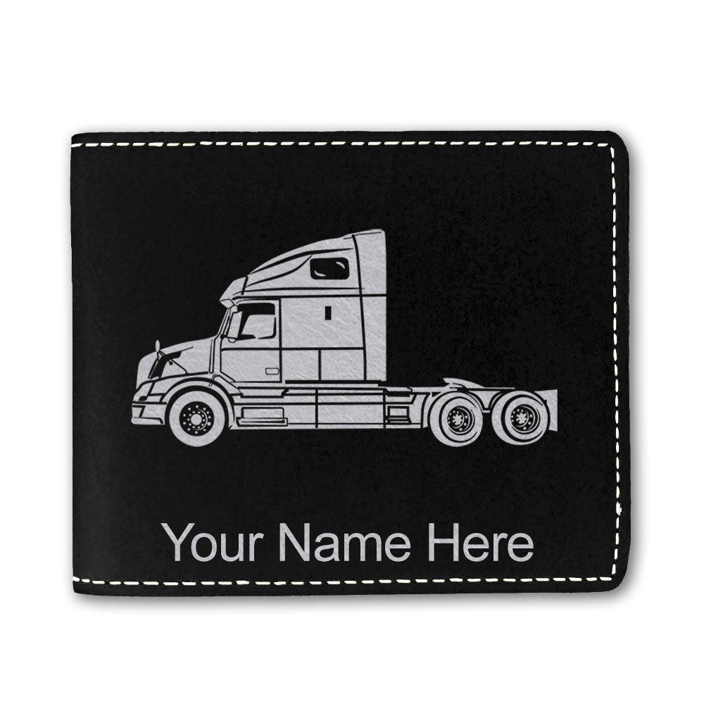 Faux Leather Bi-Fold Wallet, Truck Cab, Personalized Engraving Included