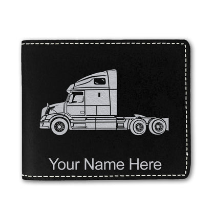 Faux Leather Bi-Fold Wallet, Truck Cab, Personalized Engraving Included