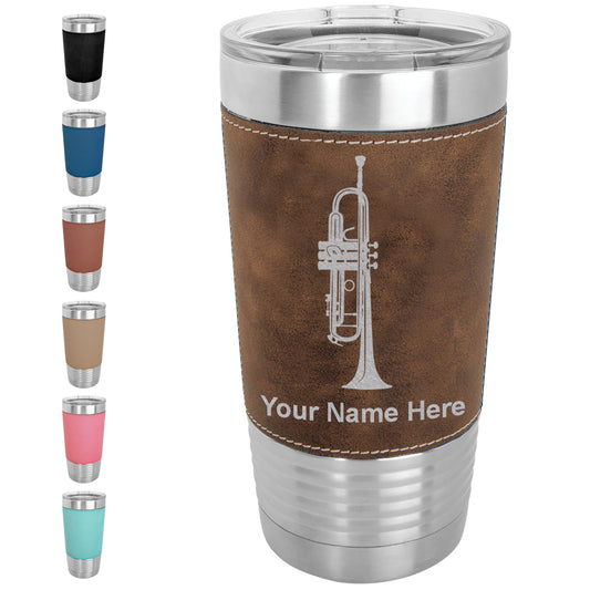 20oz Faux Leather Tumbler Mug, Trumpet, Personalized Engraving Included