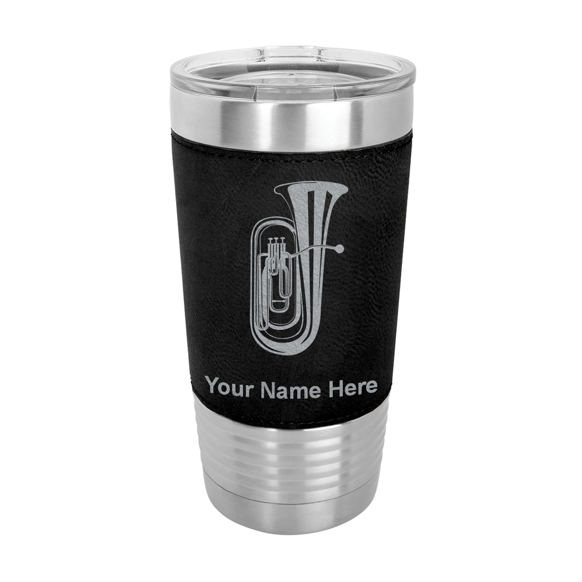 20oz Faux Leather Tumbler Mug, Tuba, Personalized Engraving Included