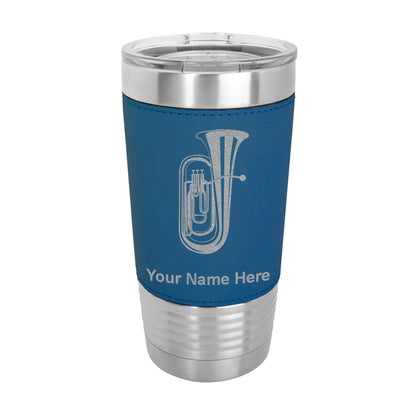20oz Faux Leather Tumbler Mug, Tuba, Personalized Engraving Included