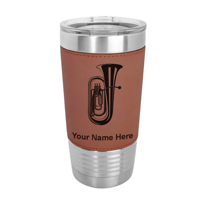 20oz Faux Leather Tumbler Mug, Tuba, Personalized Engraving Included