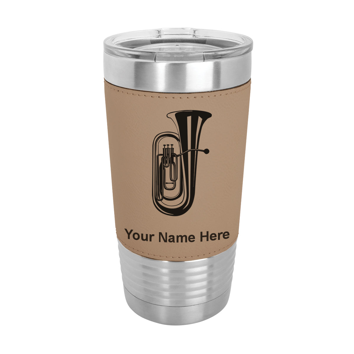 20oz Faux Leather Tumbler Mug, Tuba, Personalized Engraving Included