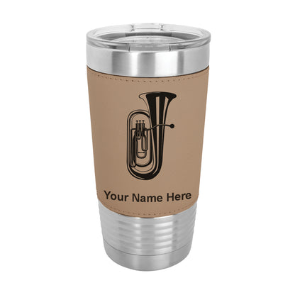20oz Faux Leather Tumbler Mug, Tuba, Personalized Engraving Included