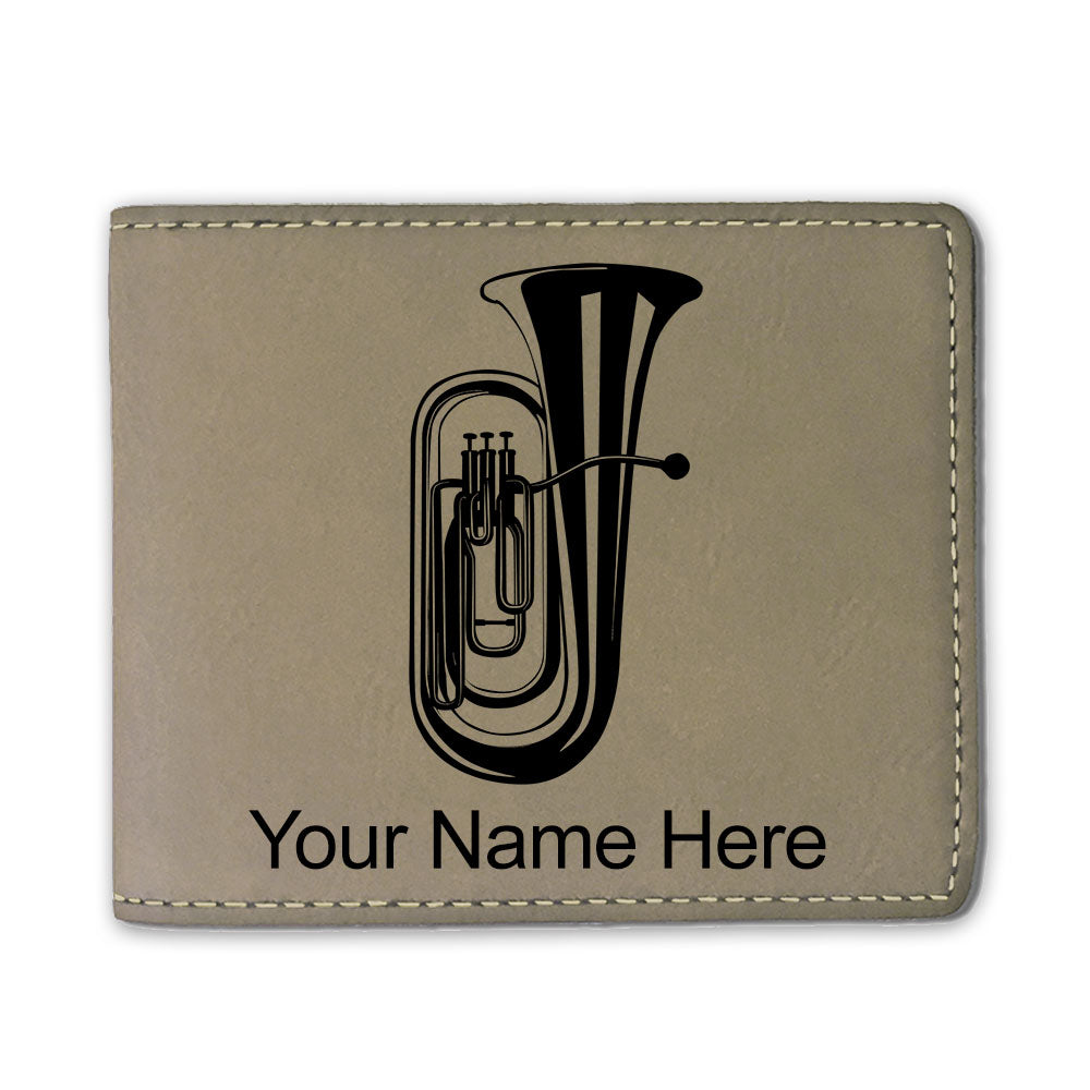 Faux Leather Bi-Fold Wallet, Tuba, Personalized Engraving Included