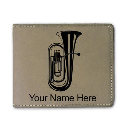 Faux Leather Bi-Fold Wallet, Tuba, Personalized Engraving Included