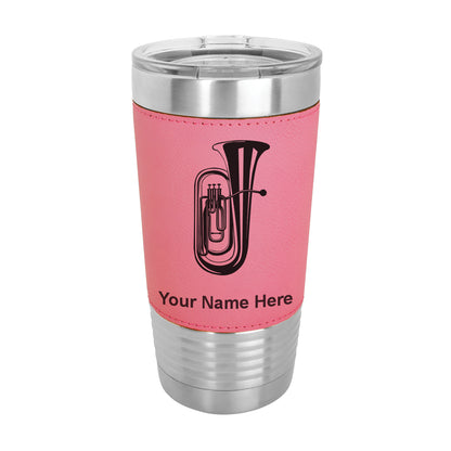 20oz Faux Leather Tumbler Mug, Tuba, Personalized Engraving Included