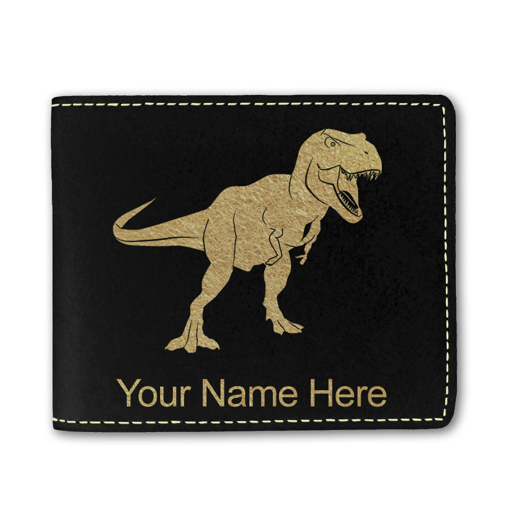 Faux Leather Bi-Fold Wallet, Tyrannosaurus Rex Dinosaur, Personalized Engraving Included