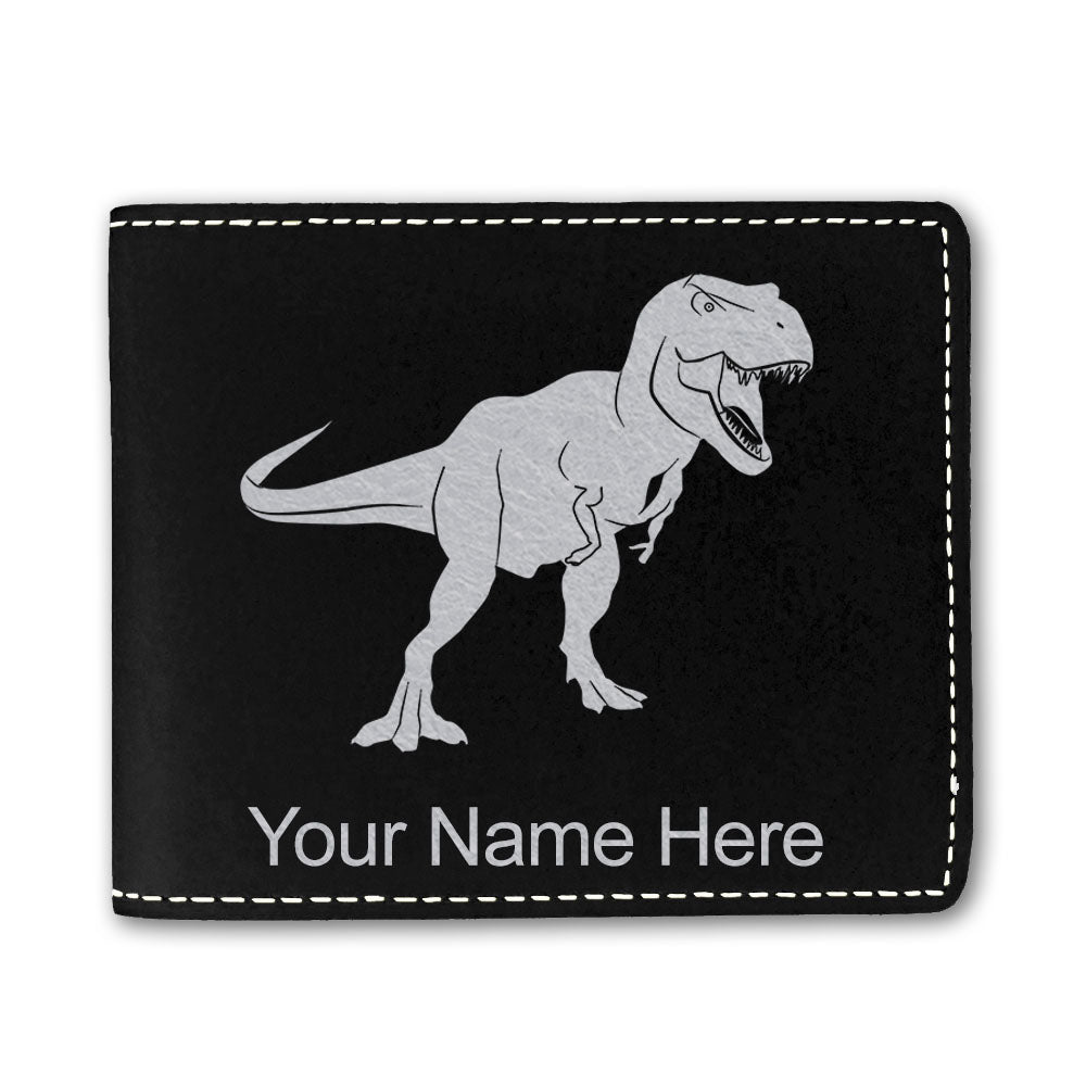 Faux Leather Bi-Fold Wallet, Tyrannosaurus Rex Dinosaur, Personalized Engraving Included