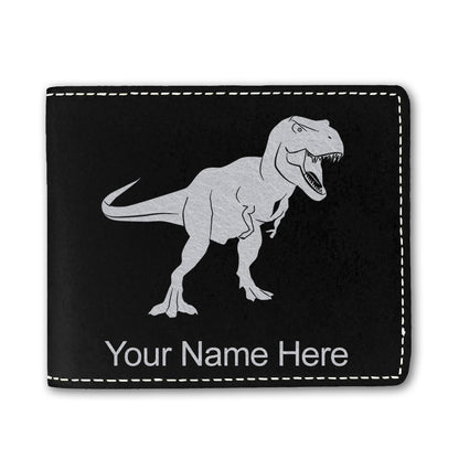 Faux Leather Bi-Fold Wallet, Tyrannosaurus Rex Dinosaur, Personalized Engraving Included
