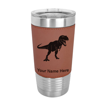 20oz Faux Leather Tumbler Mug, Tyrannosaurus Rex Dinosaur, Personalized Engraving Included