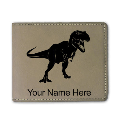 Faux Leather Bi-Fold Wallet, Tyrannosaurus Rex Dinosaur, Personalized Engraving Included