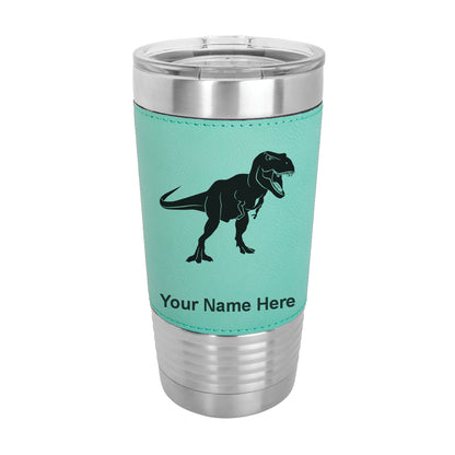 20oz Faux Leather Tumbler Mug, Tyrannosaurus Rex Dinosaur, Personalized Engraving Included