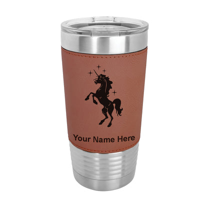 20oz Faux Leather Tumbler Mug, Unicorn, Personalized Engraving Included
