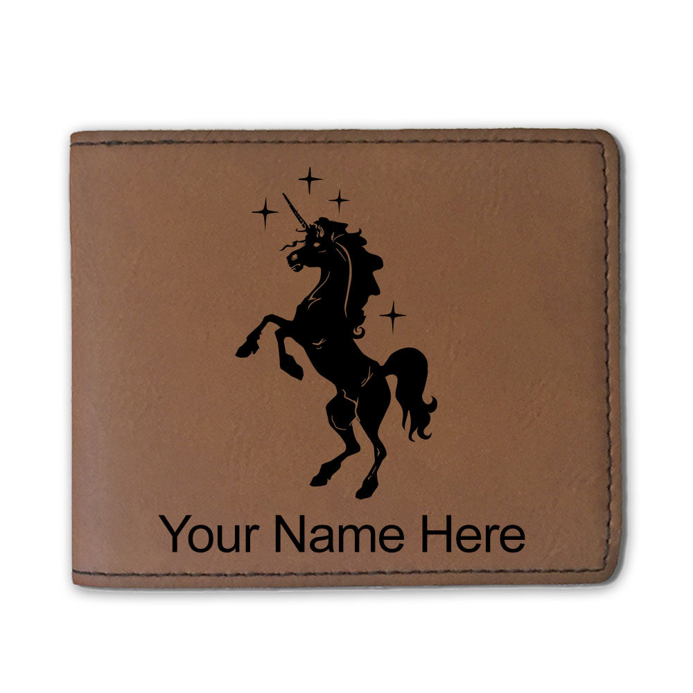 Faux Leather Bi-Fold Wallet, Unicorn, Personalized Engraving Included