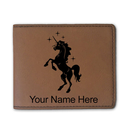 Faux Leather Bi-Fold Wallet, Unicorn, Personalized Engraving Included