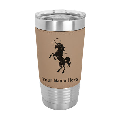 20oz Faux Leather Tumbler Mug, Unicorn, Personalized Engraving Included