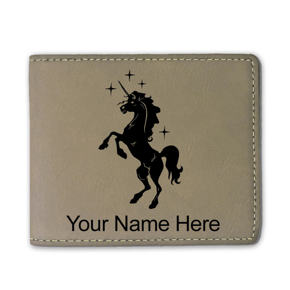 Faux Leather Bi-Fold Wallet, Unicorn, Personalized Engraving Included