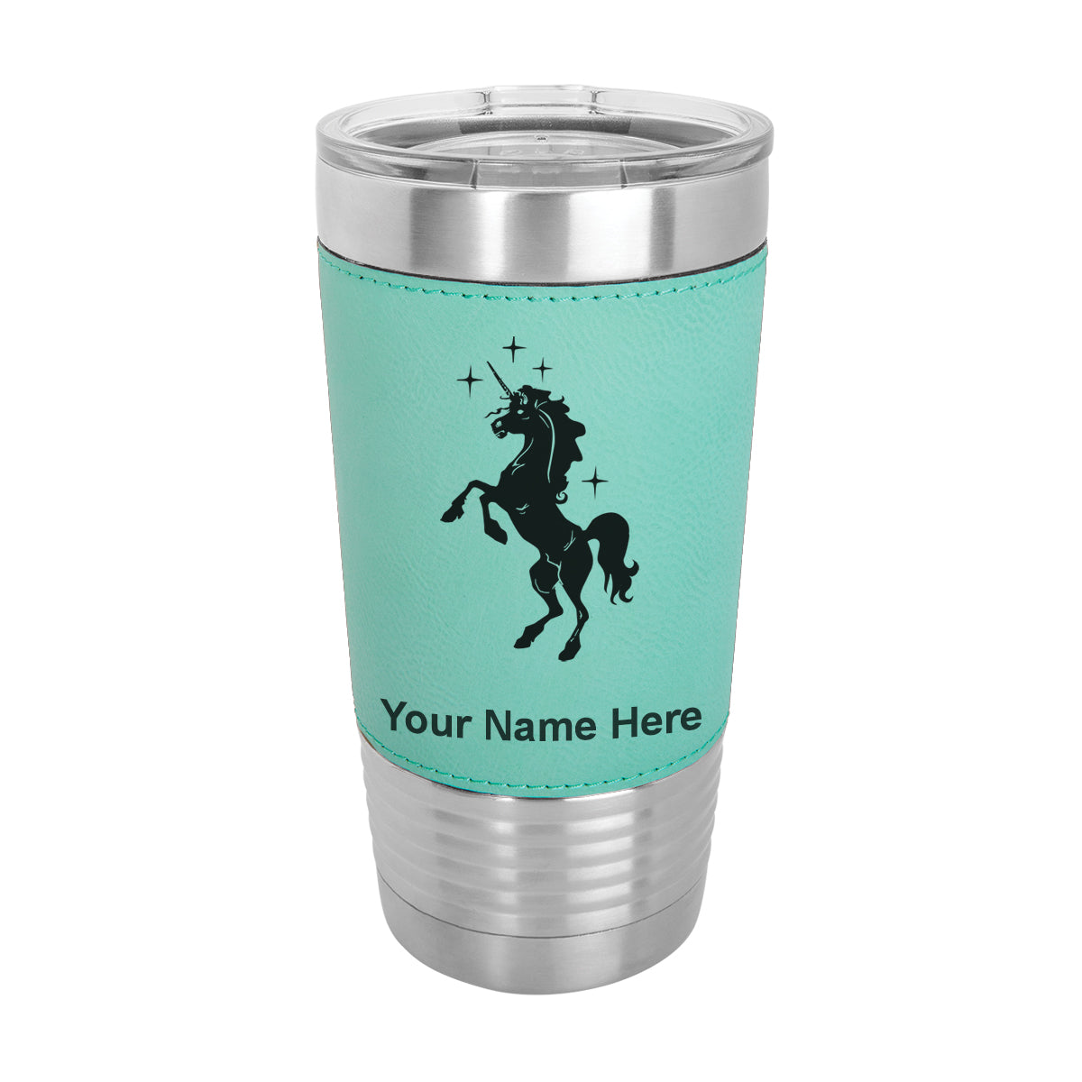 20oz Faux Leather Tumbler Mug, Unicorn, Personalized Engraving Included