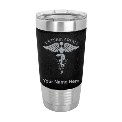 20oz Faux Leather Tumbler Mug, Veterinarian, Personalized Engraving Included