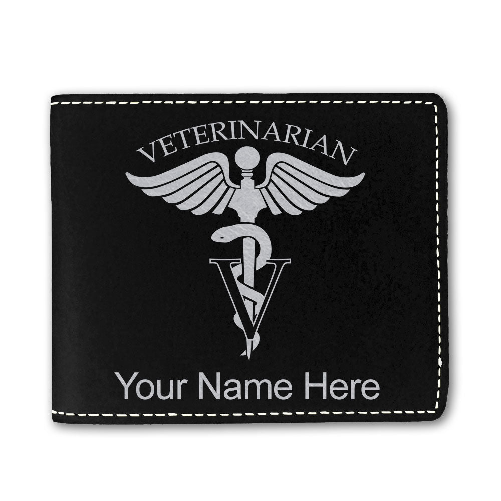 Faux Leather Bi-Fold Wallet, Veterinarian, Personalized Engraving Included