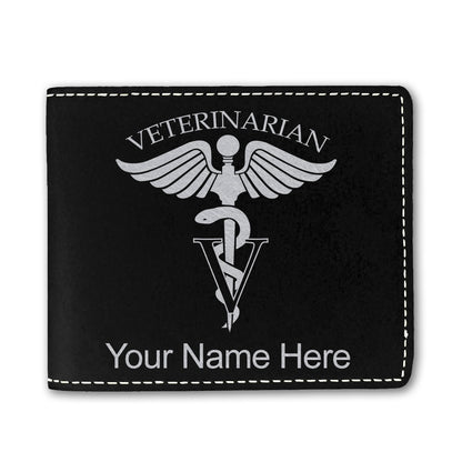 Faux Leather Bi-Fold Wallet, Veterinarian, Personalized Engraving Included