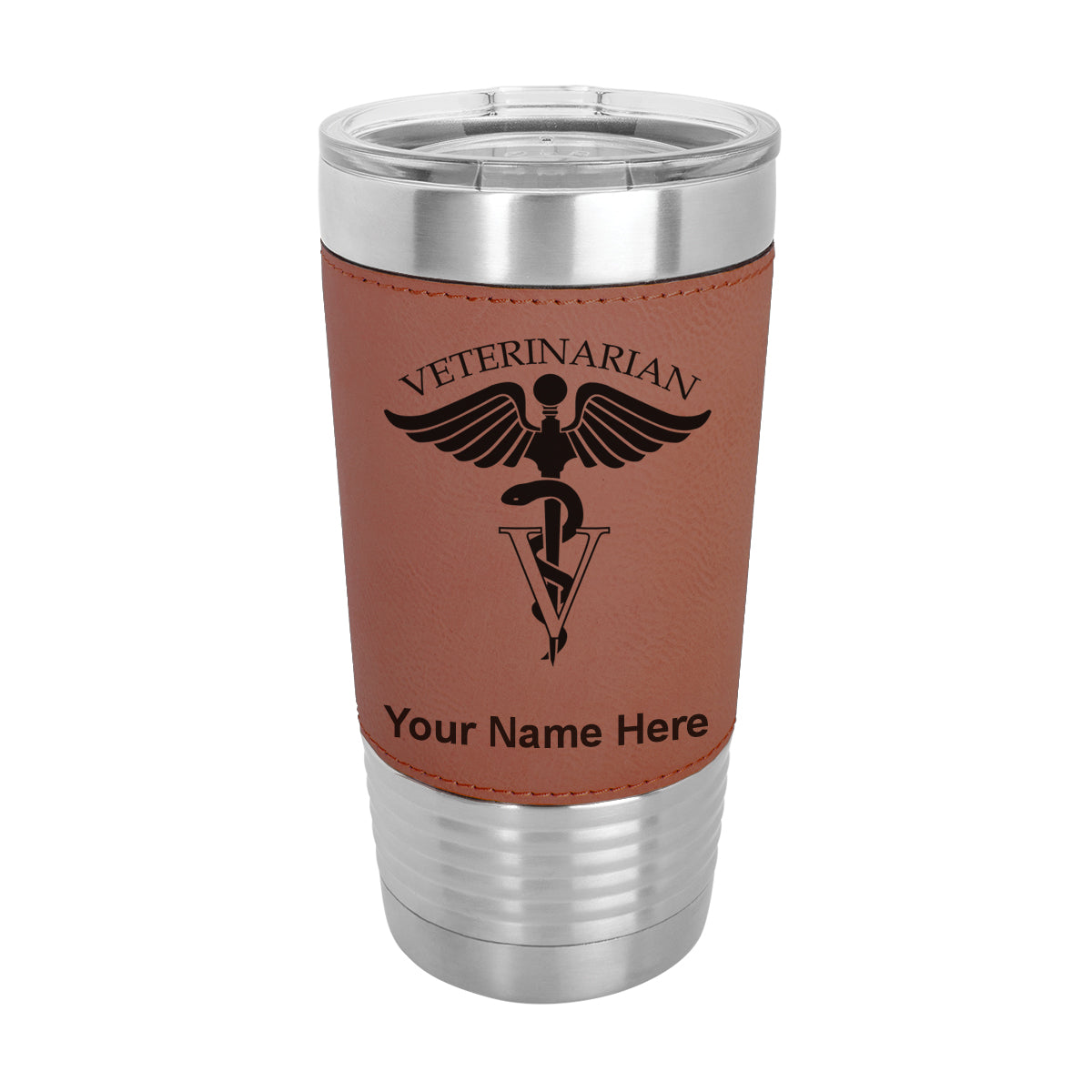 20oz Faux Leather Tumbler Mug, Veterinarian, Personalized Engraving Included