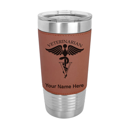 20oz Faux Leather Tumbler Mug, Veterinarian, Personalized Engraving Included