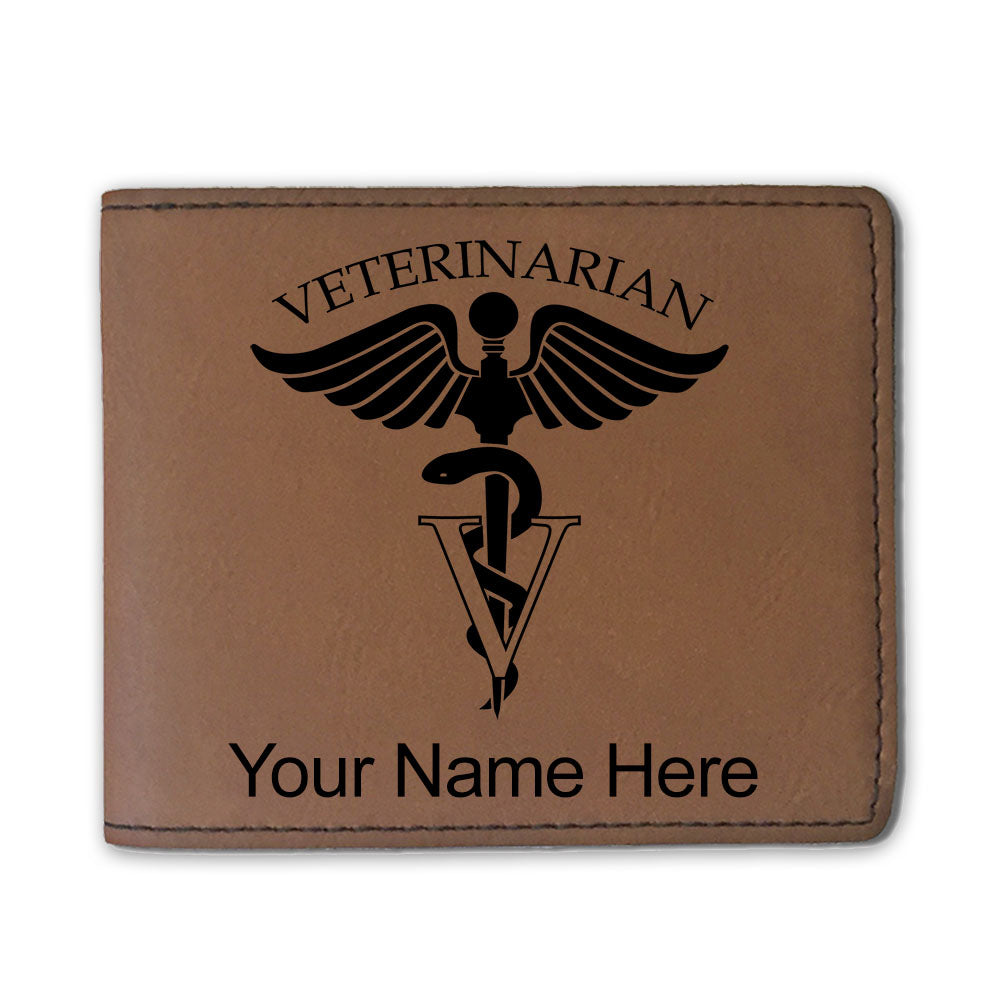 Faux Leather Bi-Fold Wallet, Veterinarian, Personalized Engraving Included