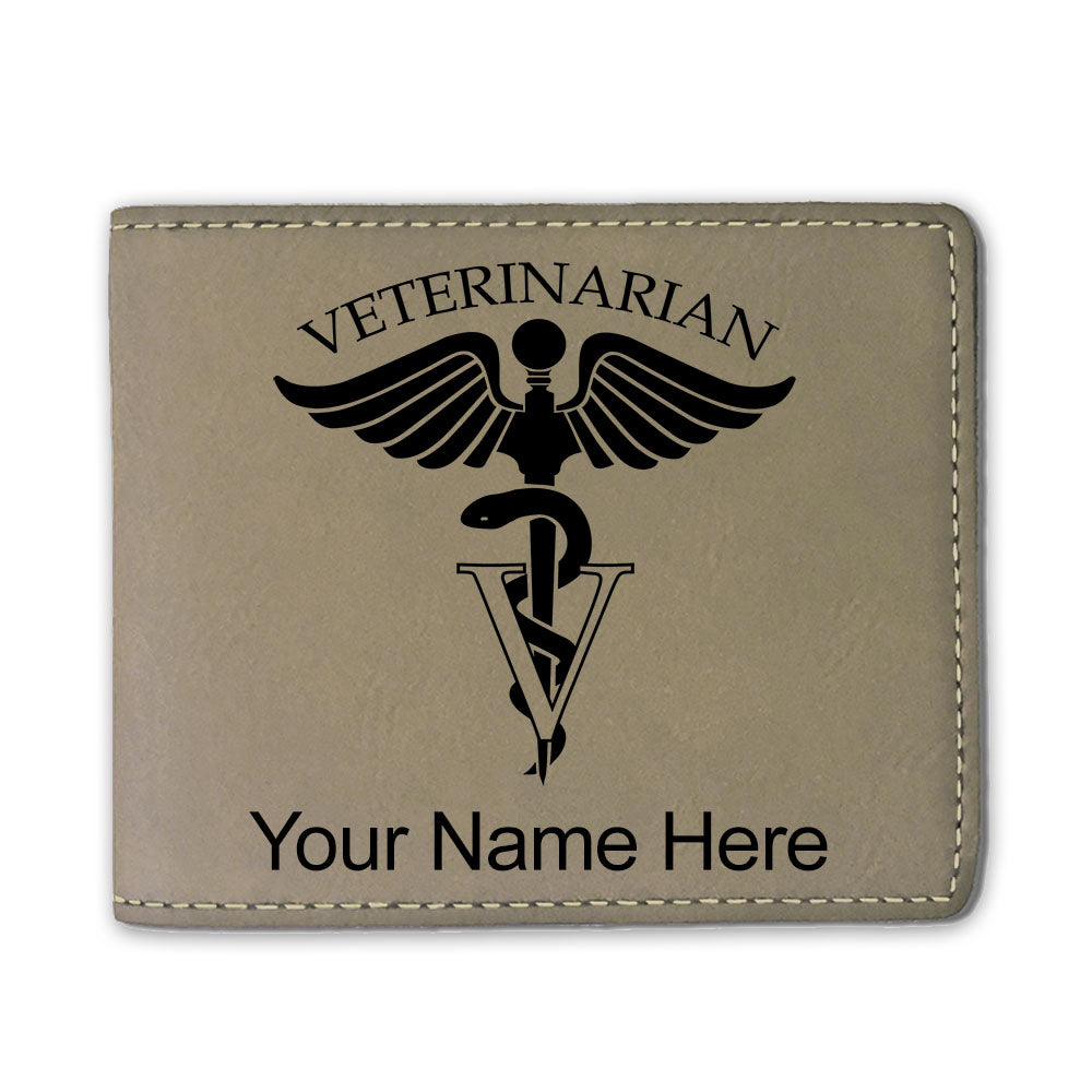 Faux Leather Bi-Fold Wallet, Veterinarian, Personalized Engraving Included