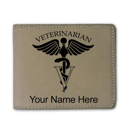 Faux Leather Bi-Fold Wallet, Veterinarian, Personalized Engraving Included