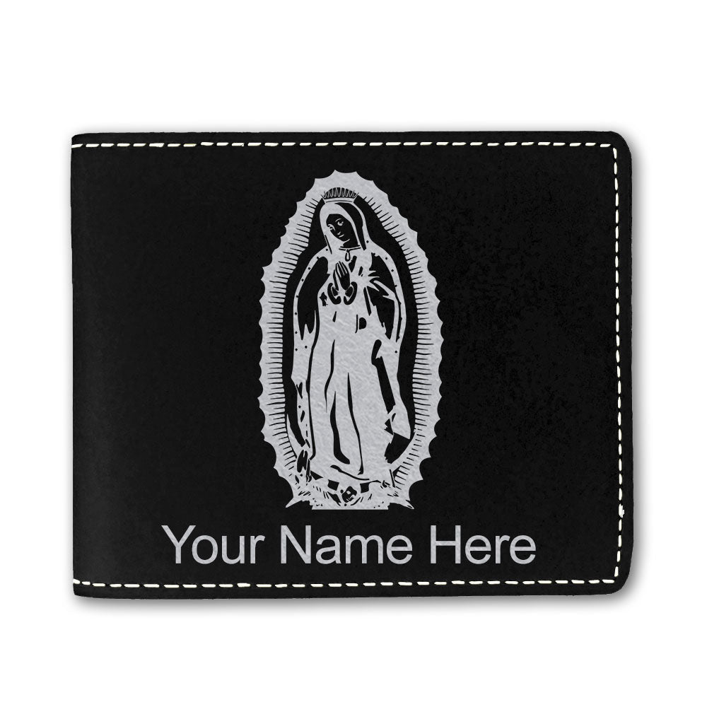 Faux Leather Bi-Fold Wallet, Virgen de Guadalupe, Personalized Engraving Included