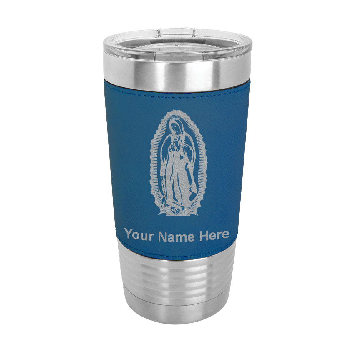 20oz Faux Leather Tumbler Mug, Virgen de Guadalupe, Personalized Engraving Included