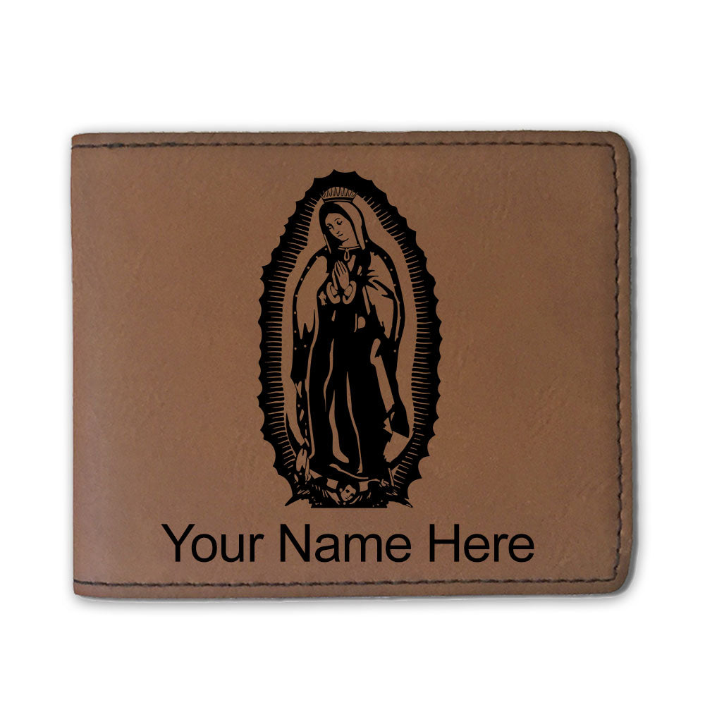 Faux Leather Bi-Fold Wallet, Virgen de Guadalupe, Personalized Engraving Included