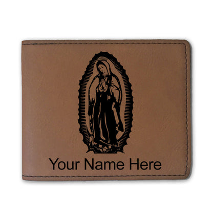 Faux Leather Bi-Fold Wallet, Virgen de Guadalupe, Personalized Engraving Included