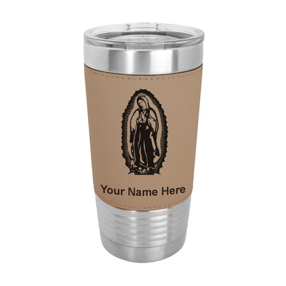 20oz Faux Leather Tumbler Mug, Virgen de Guadalupe, Personalized Engraving Included