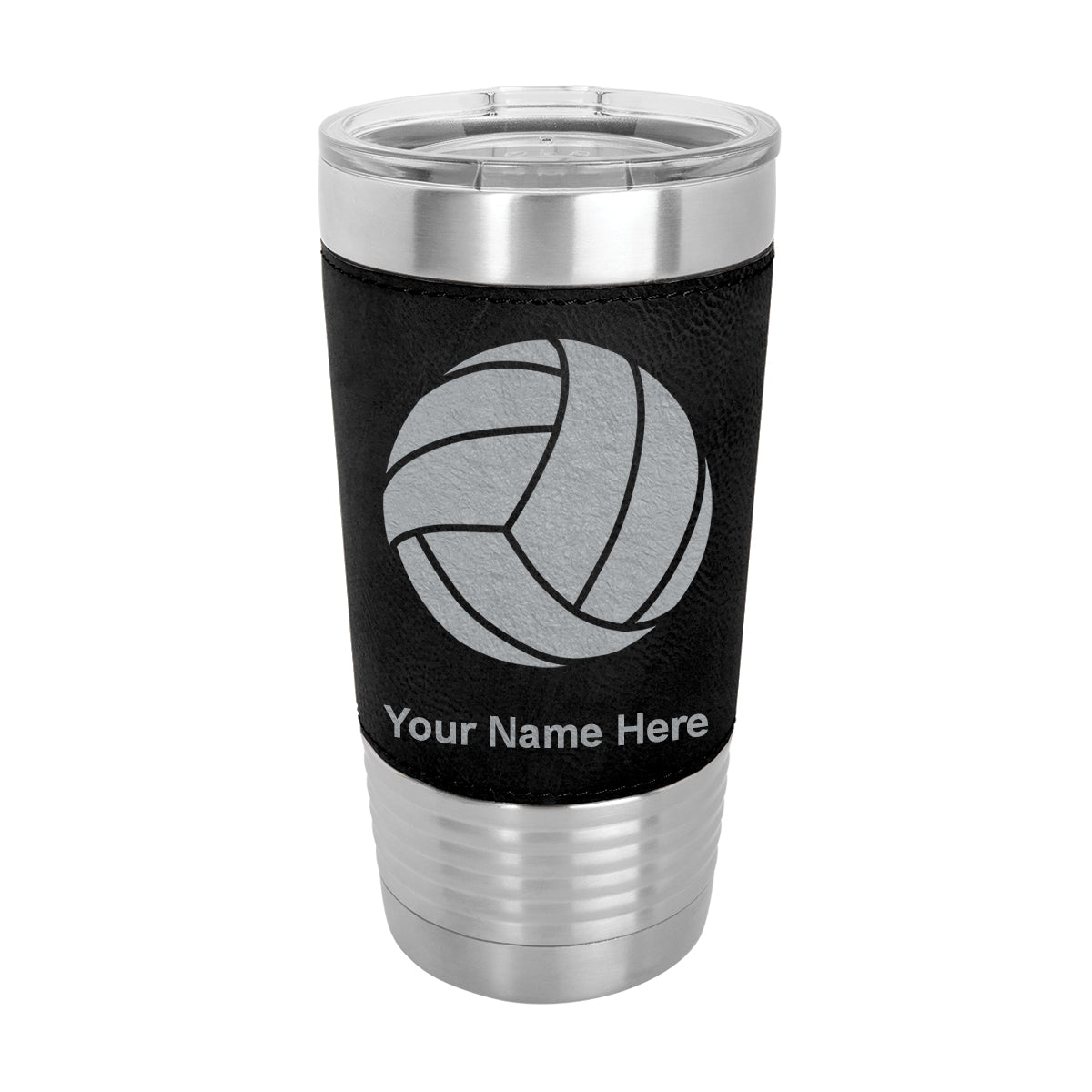 20oz Faux Leather Tumbler Mug, Volleyball Ball, Personalized Engraving Included