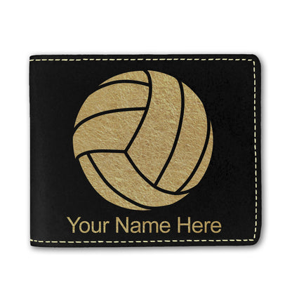 Faux Leather Bi-Fold Wallet, Volleyball Ball, Personalized Engraving Included