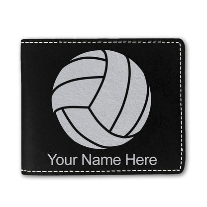 Faux Leather Bi-Fold Wallet, Volleyball Ball, Personalized Engraving Included