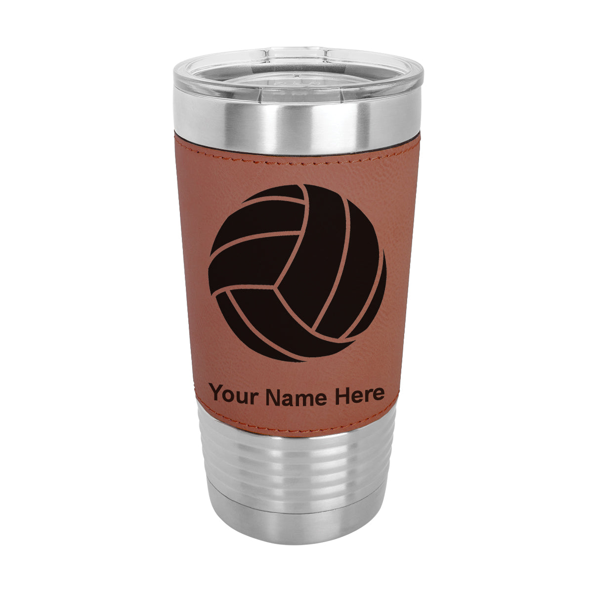 20oz Faux Leather Tumbler Mug, Volleyball Ball, Personalized Engraving Included