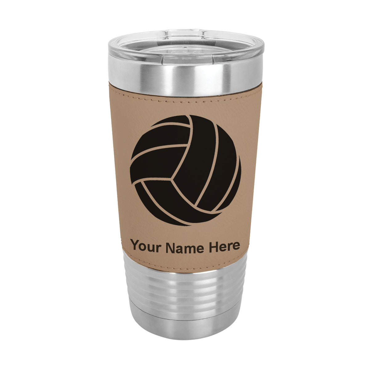 20oz Faux Leather Tumbler Mug, Volleyball Ball, Personalized Engraving Included