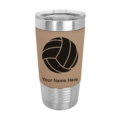 20oz Faux Leather Tumbler Mug, Volleyball Ball, Personalized Engraving Included