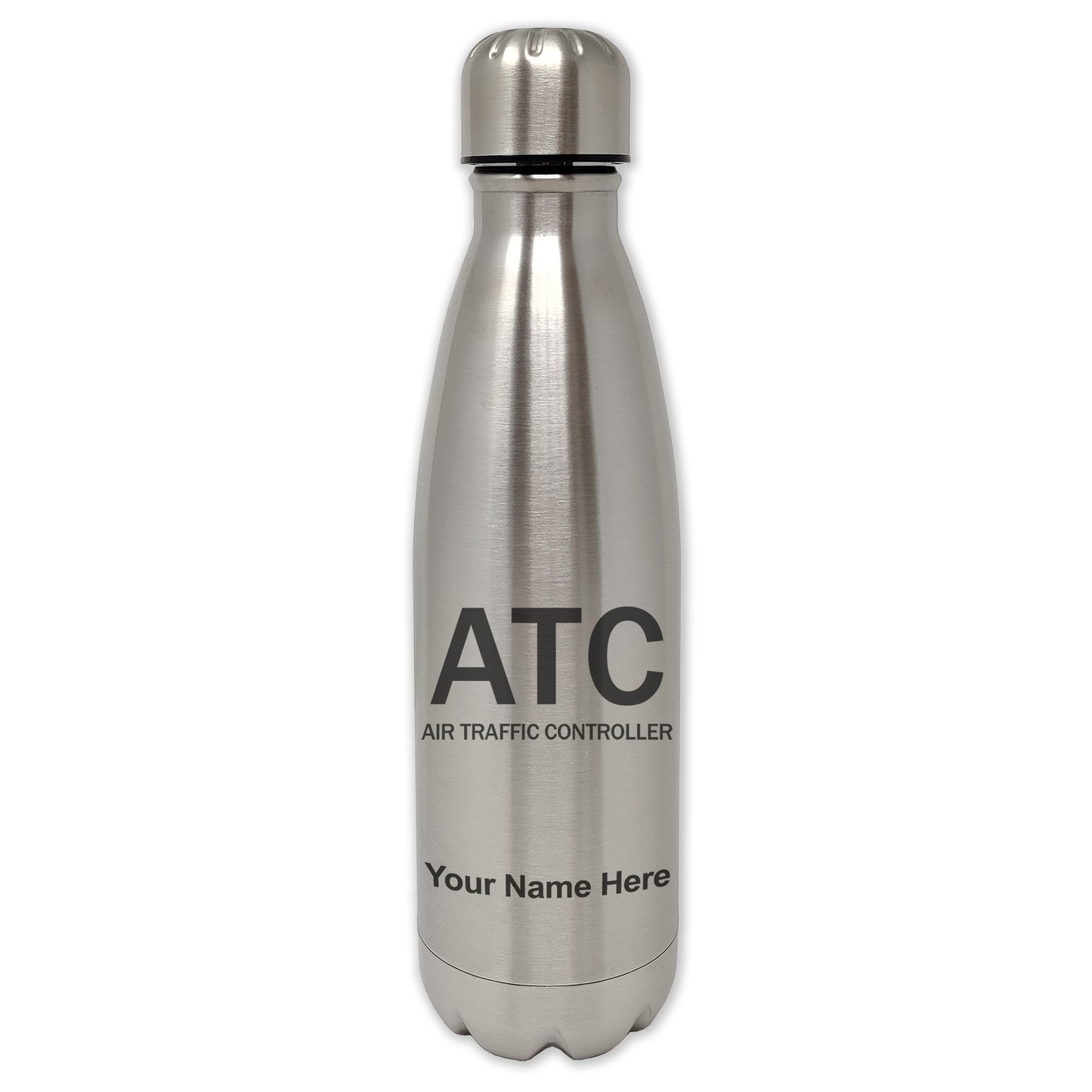 LaserGram Double Wall Water Bottle, ATC Air Traffic Controller, Personalized Engraving Included