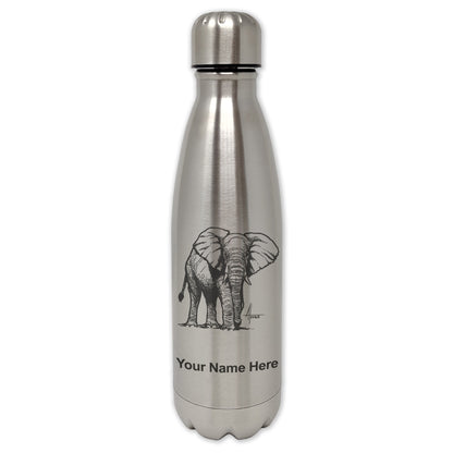 LaserGram Double Wall Water Bottle, African Elephant, Personalized Engraving Included