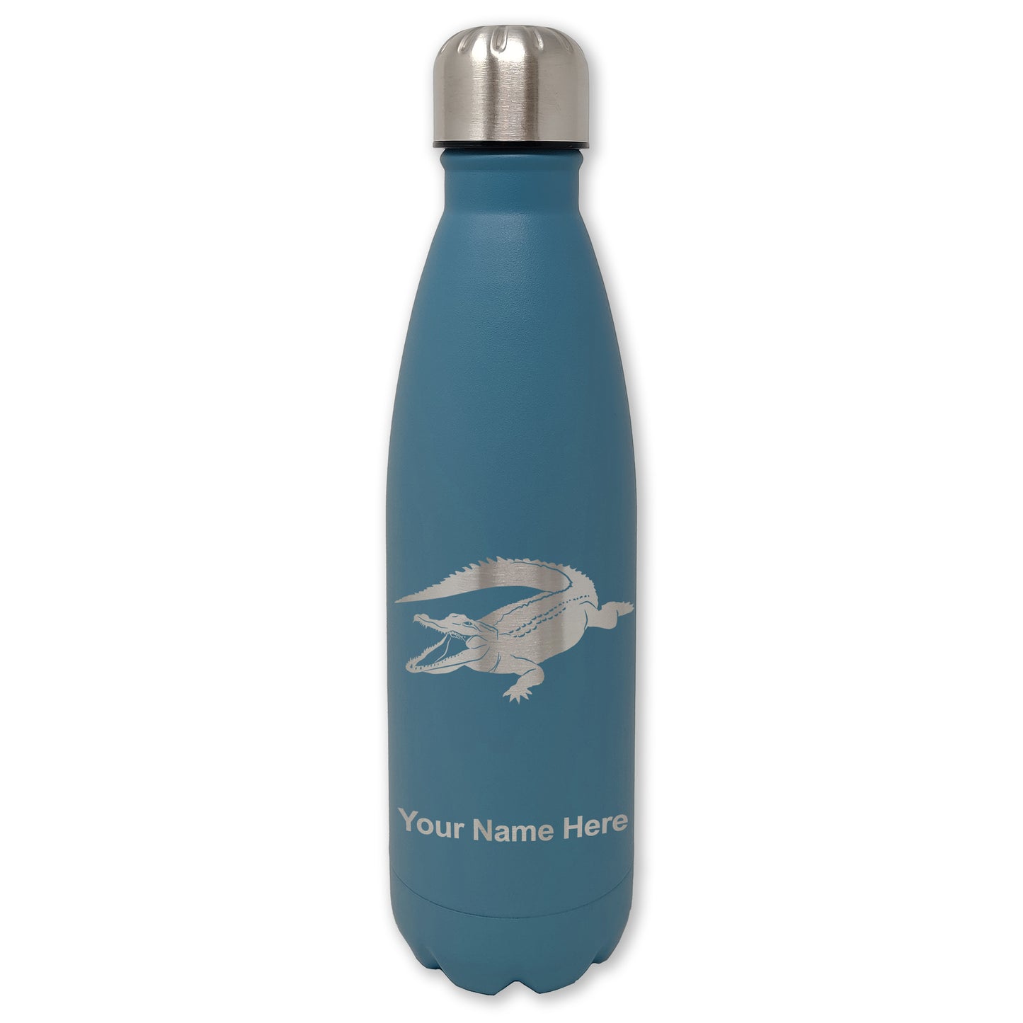 LaserGram Double Wall Water Bottle, Alligator, Personalized Engraving Included