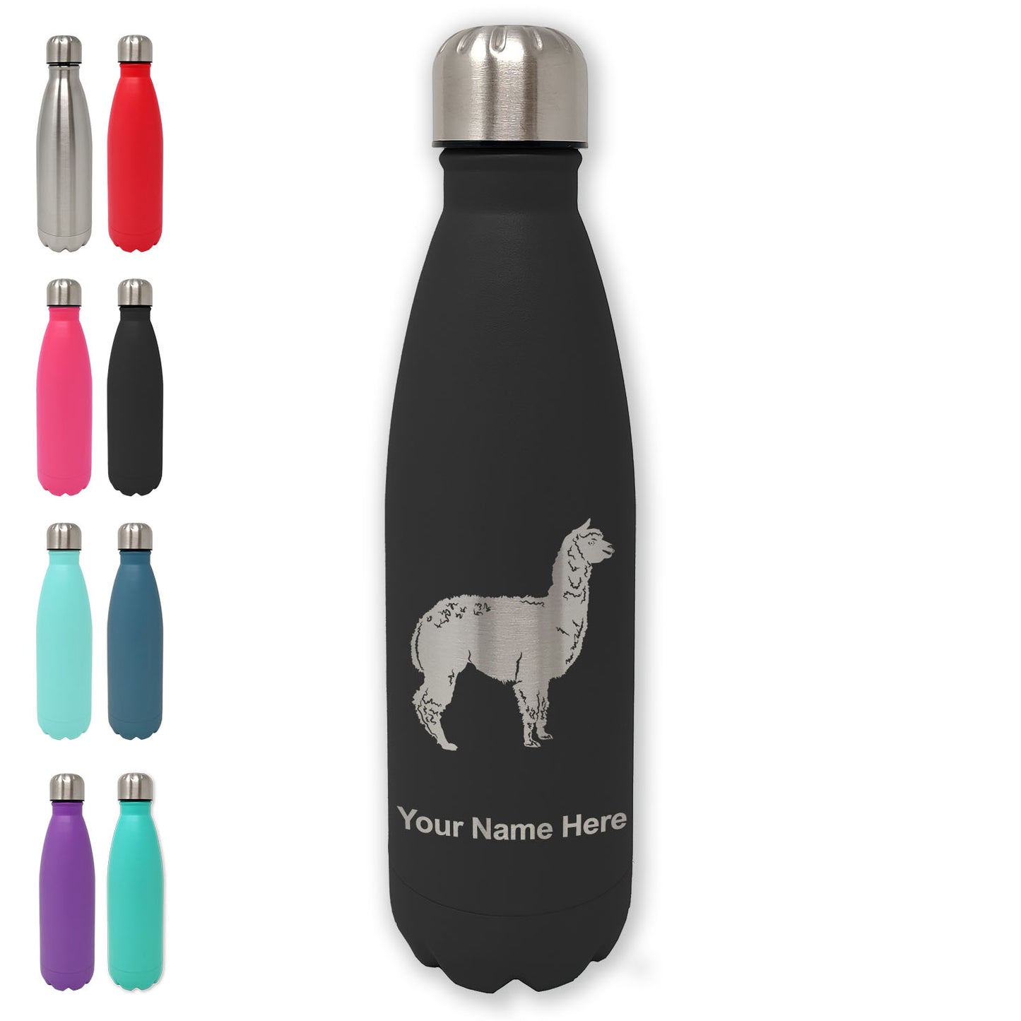 LaserGram Double Wall Water Bottle, Alpaca, Personalized Engraving Included