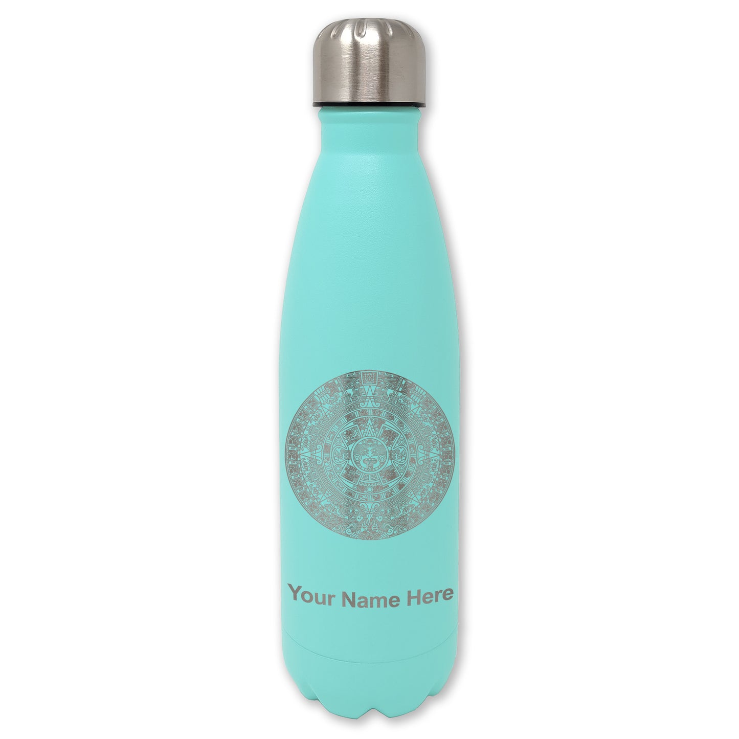 LaserGram Double Wall Water Bottle, Aztec Calendar, Personalized Engraving Included
